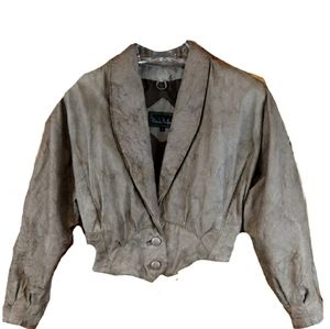 Nicole Miller Vintage 80s Distressed Bolero Cropped Leather Coat